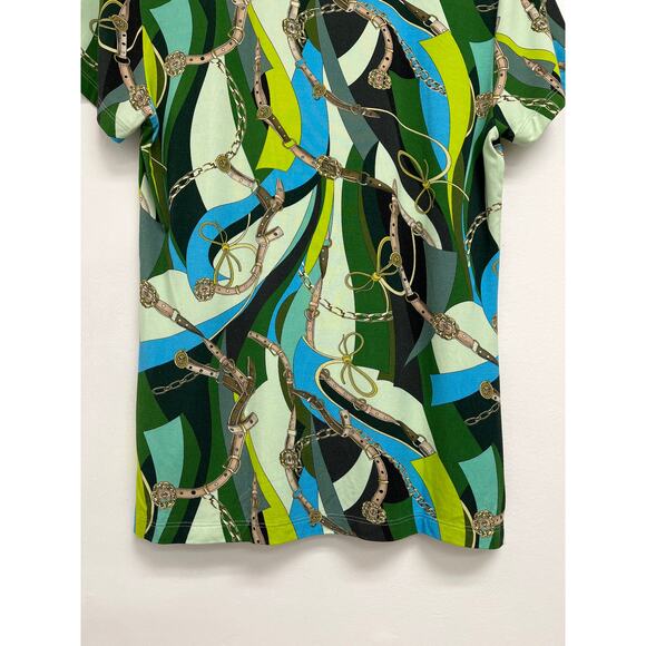 L’Agence Ressi Sea Green Equestrian Belt Swirl Colorful Print Luxury T-Shirt Med - Picture 8 of 11